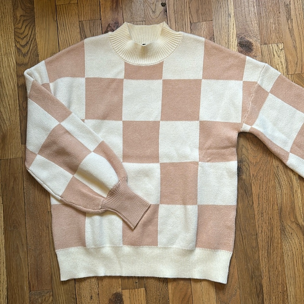 Pastel Checker Sweater Mock Neck Sweater Sleeves Medium